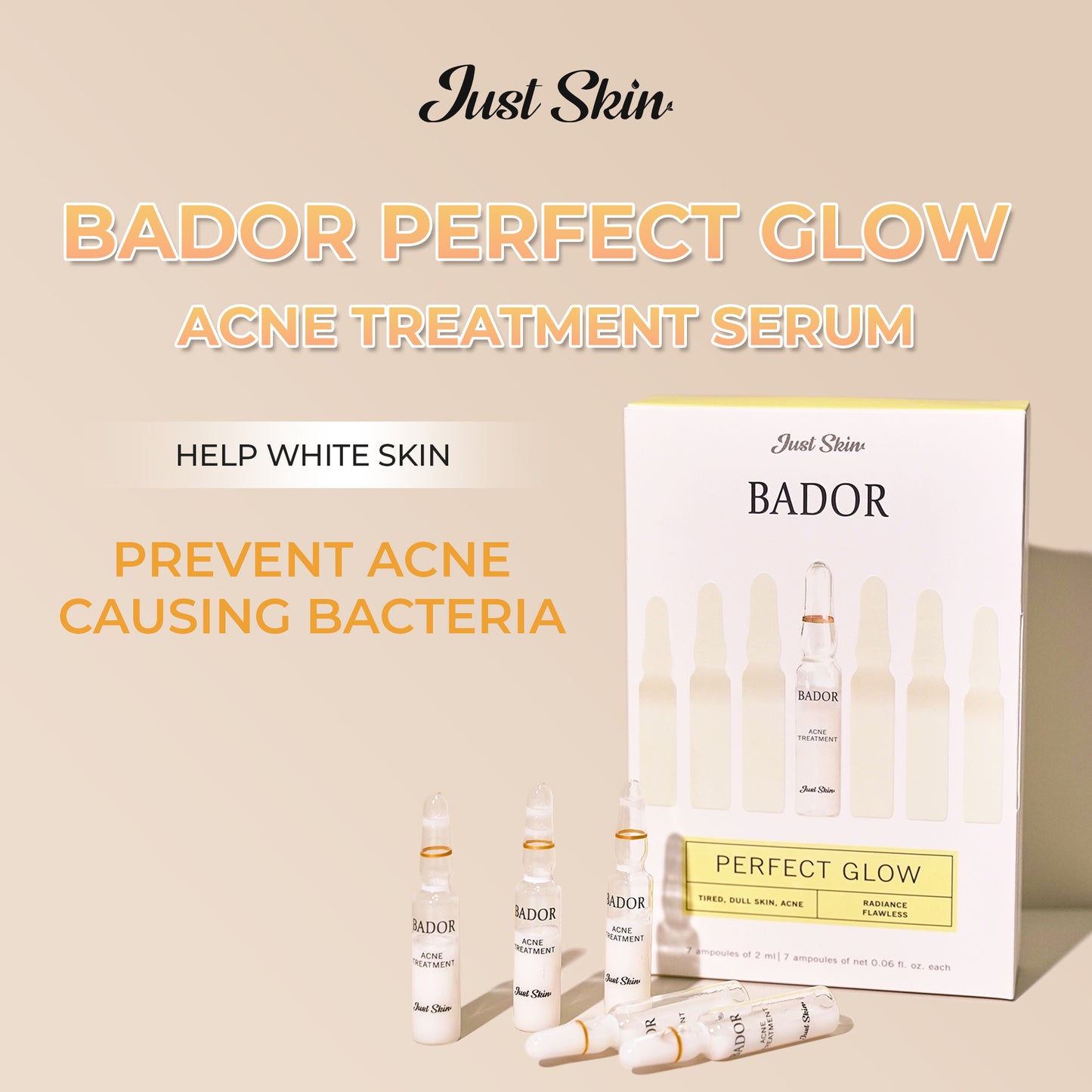 Just Skin Bador Perfect Glow Acne Treatment Serum - Genuine skin whitening serum (14ml)